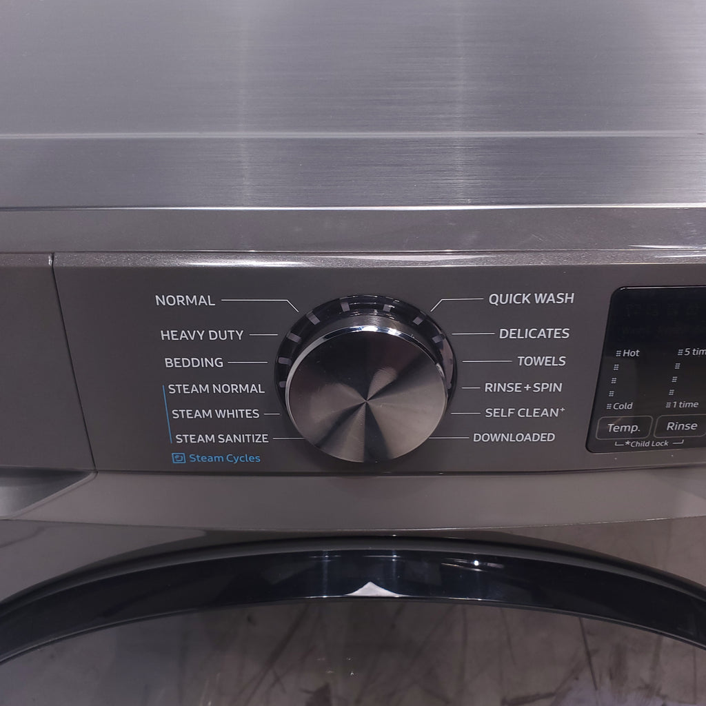 Pictures of Platinum ENERGY STAR Samsung 4.5 cu. ft. Front Load Washer with WiFi Connectivity and Platinum Samsung 7.5 cu. ft. Front Load Electric Dryer with Steam - Scratch and Dent - Minor - Neu Appliance Outlet - Discount Appliance Outlet in Austin, Tx