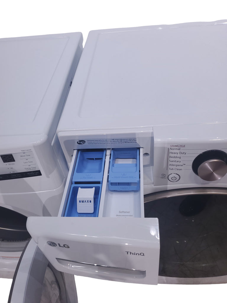 Pictures of ENERGY STAR LG 4.5 cu. ft. Front Load Washing Machine with Steam and ENERGY STAR LG 7.4 cu. ft. Electric Vented Dryer with Sensor Dry and SmartThinQ Technology - Scratch & Dent - Minor - Neu Appliance Outlet - Discount Appliance Outlet in Austin, Tx