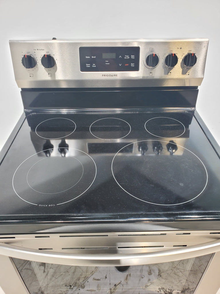 Pictures of Fingerprint Resistant Stainless Steel Frigidaire 30-in Glass Top 5 Elements 5.4-cu ft Steam Cleaning Freestanding Electric Range  - Certified Refurbished - Neu Appliance Outlet - Discount Appliance Outlet in Austin, Tx