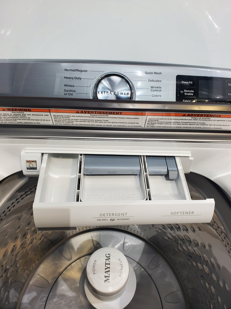 Pictures of Maytag ENERGY STAR 5.2 cu. ft. Top Load Agitator Washing Machine with Extra Power Button and ENERGY STAR Maytag Smart Capable 7.4 cu. ft. Electric Steam Dryer with Extra Power Button - Open Box - Neu Appliance Outlet - Discount Appliance Outlet in Austin, Tx