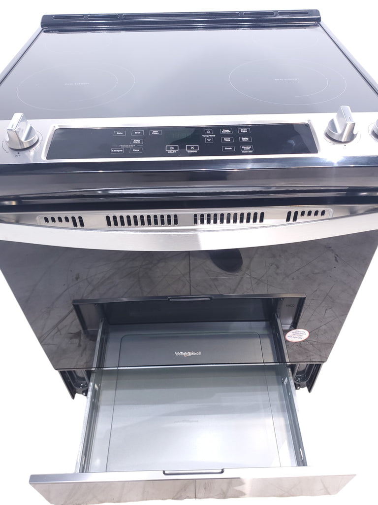 Pictures of Fingerprint Resistant Stainless Steel Whirlpool 30" Glass Top 4 Burners 4.8-cu ft Self-Cleaning Slide-in Electric Range  - Scratch & Dent - Minor - Neu Appliance Outlet - Discount Appliance Outlet in Austin, Tx