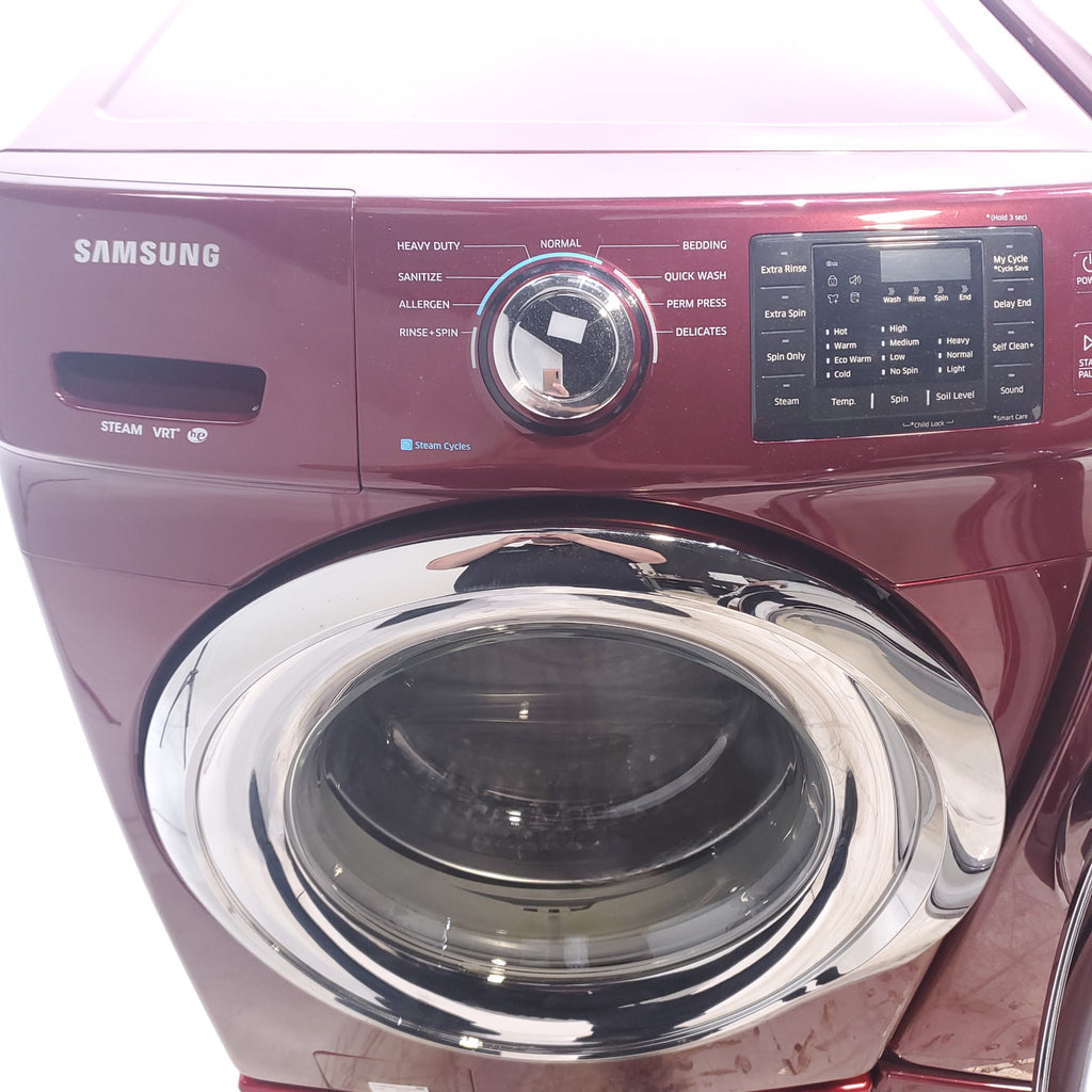 Pictures of Merlot Samsung Frontload ENERGY STAR 4.2 cu ft Washer on Pedestals with Steam Wash and Merlot Samsung Frontload Electric Dryer on Pedestals - Certified Refurbished - Neu Appliance Outlet - Discount Appliance Outlet in Austin, Tx
