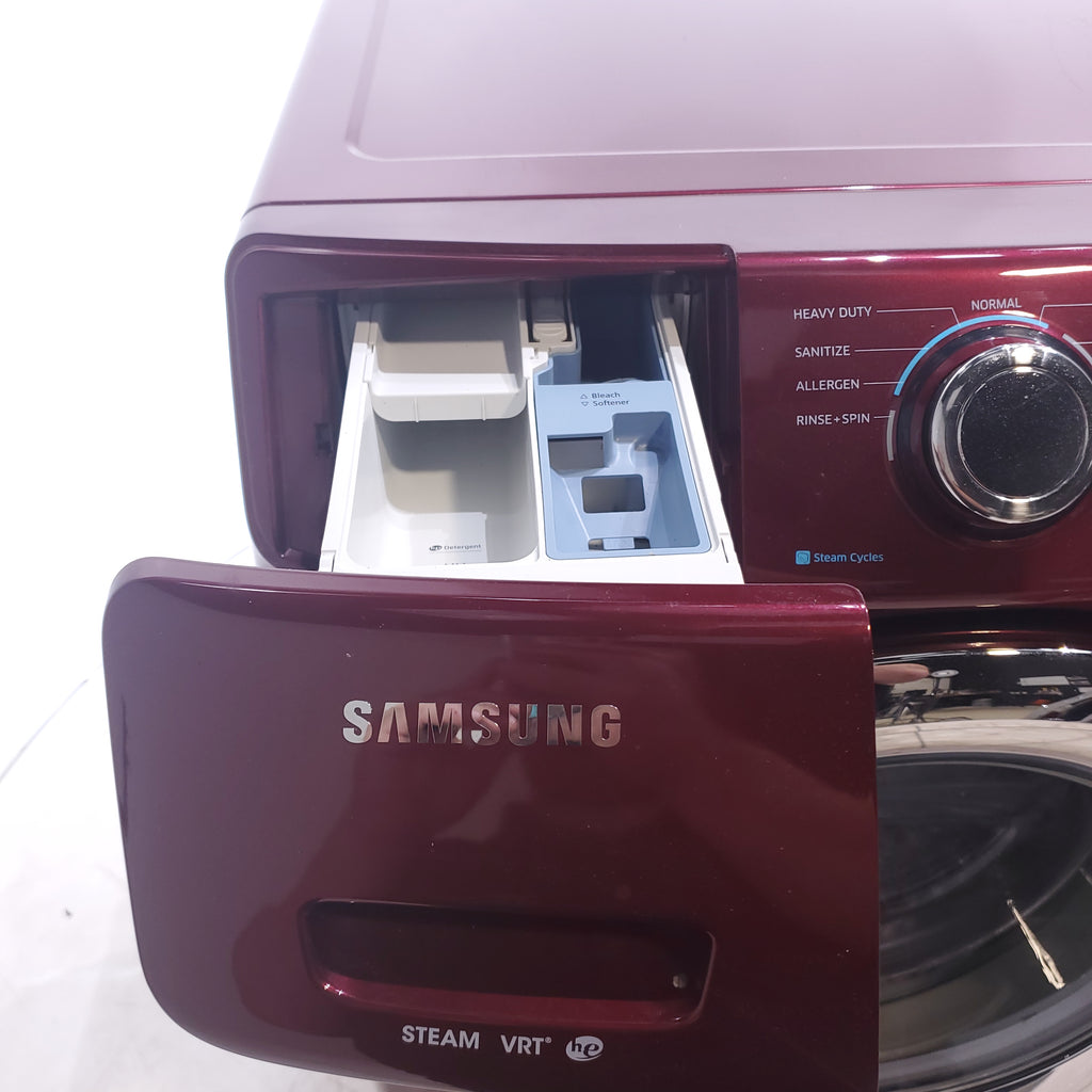 Pictures of Merlot Samsung Frontload ENERGY STAR 4.2 cu ft Washer on Pedestals with Steam Wash and Merlot Samsung Frontload Electric Dryer on Pedestals - Certified Refurbished - Neu Appliance Outlet - Discount Appliance Outlet in Austin, Tx
