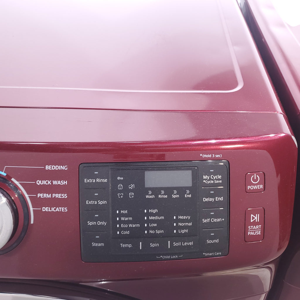 Pictures of Merlot Samsung Frontload ENERGY STAR 4.2 cu ft Washer on Pedestals with Steam Wash and Merlot Samsung Frontload Electric Dryer on Pedestals - Certified Refurbished - Neu Appliance Outlet - Discount Appliance Outlet in Austin, Tx