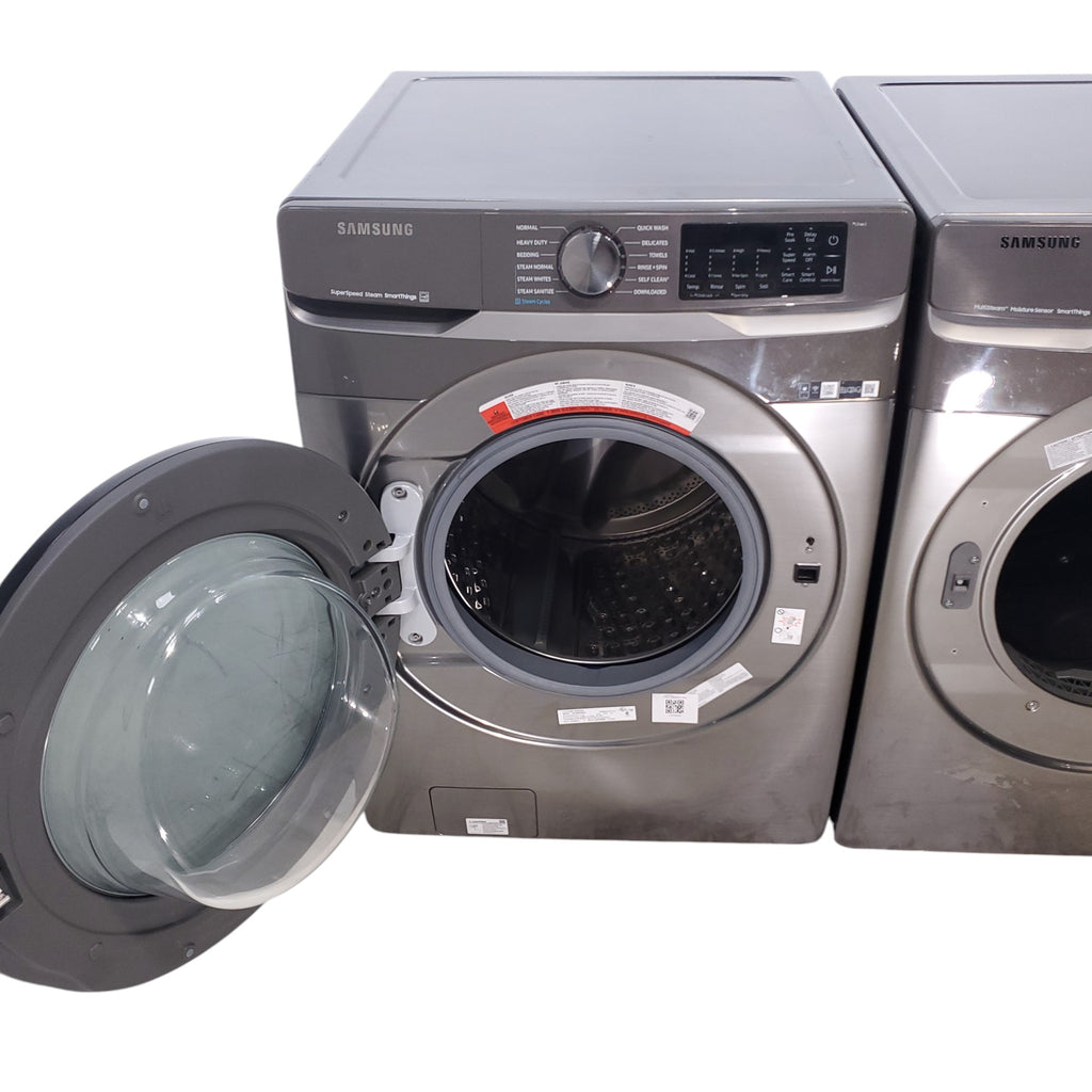 Pictures of Platinum ENERGY STAR Samsung 4.5 cu. ft. Front Load Washer with WiFi Connectivity and Platinum Samsung 7.5 cu. ft. Front Load Electric Dryer with Steam - Scratch and Dent - Minor - Neu Appliance Outlet - Discount Appliance Outlet in Austin, Tx