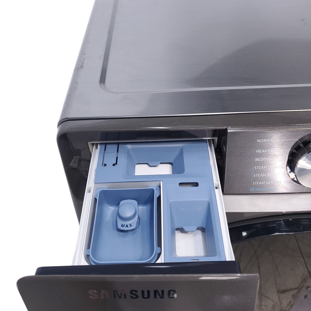 Pictures of Platinum ENERGY STAR Samsung 4.5 cu. ft. Front Load Washer with WiFi Connectivity and Platinum Samsung 7.5 cu. ft. Front Load Electric Dryer with Steam - Scratch and Dent - Minor - Neu Appliance Outlet - Discount Appliance Outlet in Austin, Tx