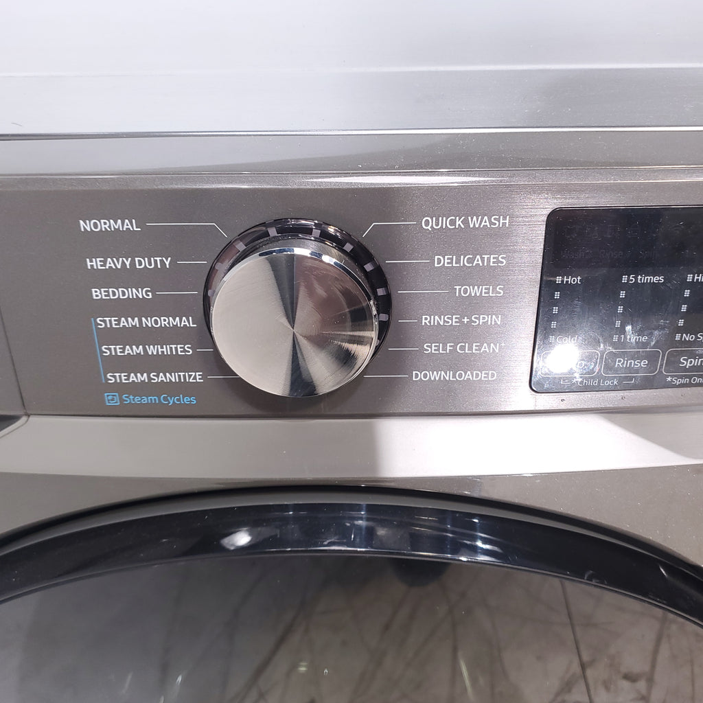 Pictures of Platinum ENERGY STAR Samsung 4.5 cu. ft. Front Load Washer with WiFi Connectivity and Platinum Samsung 7.5 cu. ft. Front Load Electric Dryer with Steam - Scratch and Dent - Minor - Neu Appliance Outlet - Discount Appliance Outlet in Austin, Tx