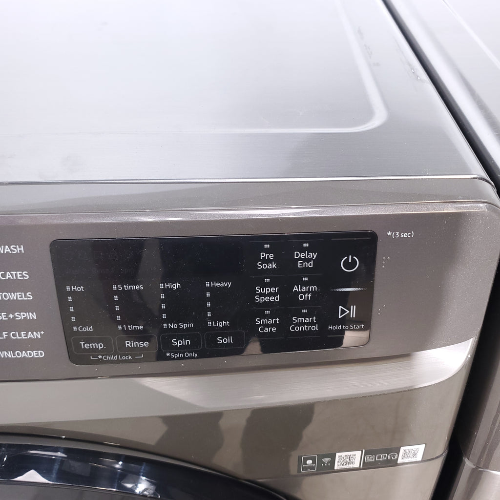 Pictures of Platinum ENERGY STAR Samsung 4.5 cu. ft. Front Load Washer with WiFi Connectivity and Platinum Samsung 7.5 cu. ft. Front Load Electric Dryer with Steam - Scratch and Dent - Minor - Neu Appliance Outlet - Discount Appliance Outlet in Austin, Tx