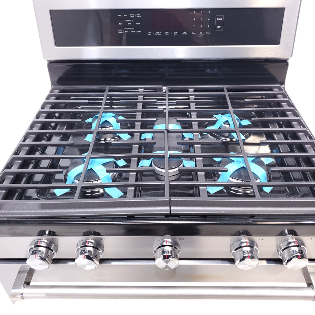 Pictures of Stainless Steel with Printshield Finish KitchenAid 30-in 5 Burners 5.8-cu ft Self-cleaning Convection Oven Freestanding Natural Gas Range - Open Box - Neu Appliance Outlet - Discount Appliance Outlet in Austin, Tx