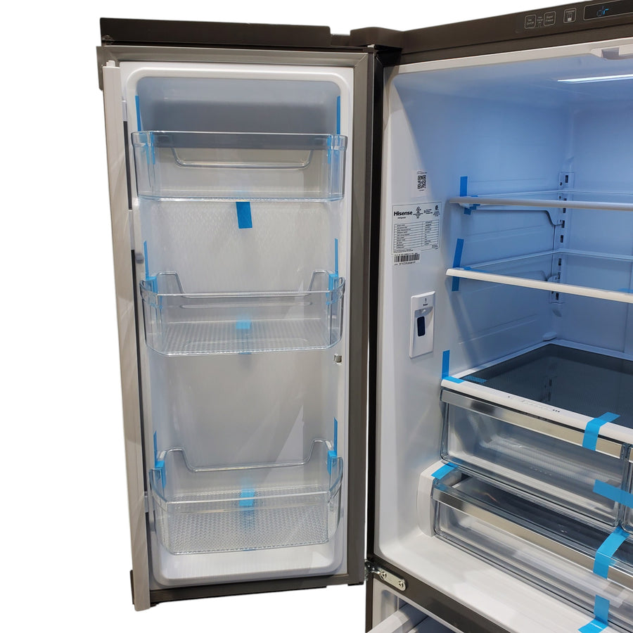 Fingerprint Resistant Brushed Steel ENERGY STAR Hisense 26.6 cu. ft. 3 Door French Door Refrigerator with Icemaker and Internal Water Dispenser - Scratch & Dent - Minor