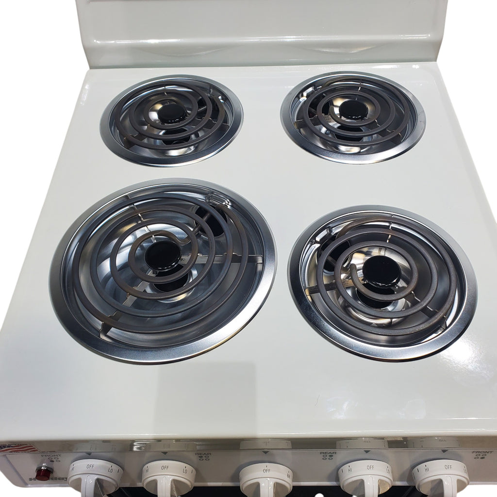 Pictures of Holiday White 20-in 4 Burners 2.4-cu ft Freestanding Electric Range EAK10MOO - Open Box - Neu Appliance Outlet - Discount Appliance Outlet in Austin, Tx