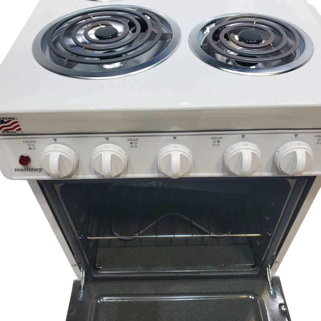 Pictures of Holiday White 20-in 4 Burners 2.4-cu ft Freestanding Electric Range EAK10MOO - Open Box - Neu Appliance Outlet - Discount Appliance Outlet in Austin, Tx
