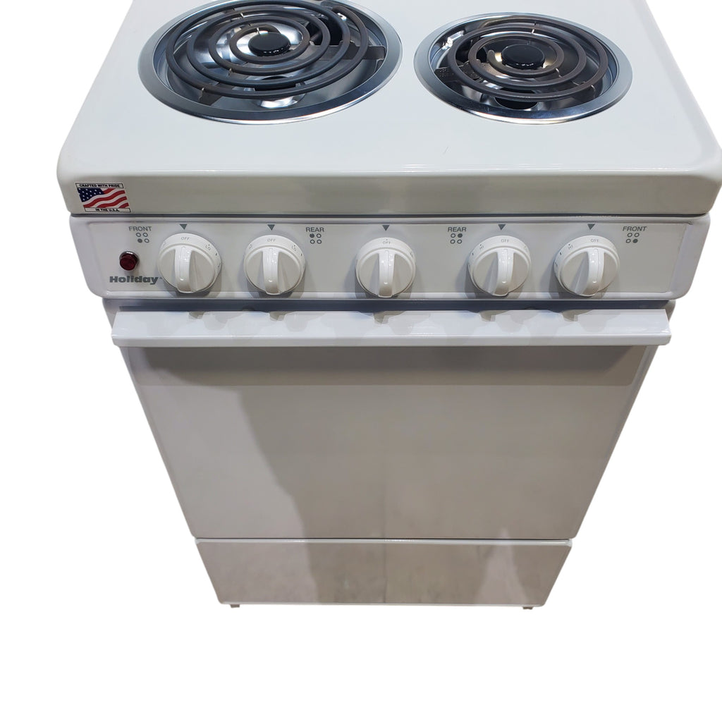 Pictures of Holiday White 20-in 4 Burners 2.4-cu ft Freestanding Electric Range EAK10MOO - Open Box - Neu Appliance Outlet - Discount Appliance Outlet in Austin, Tx