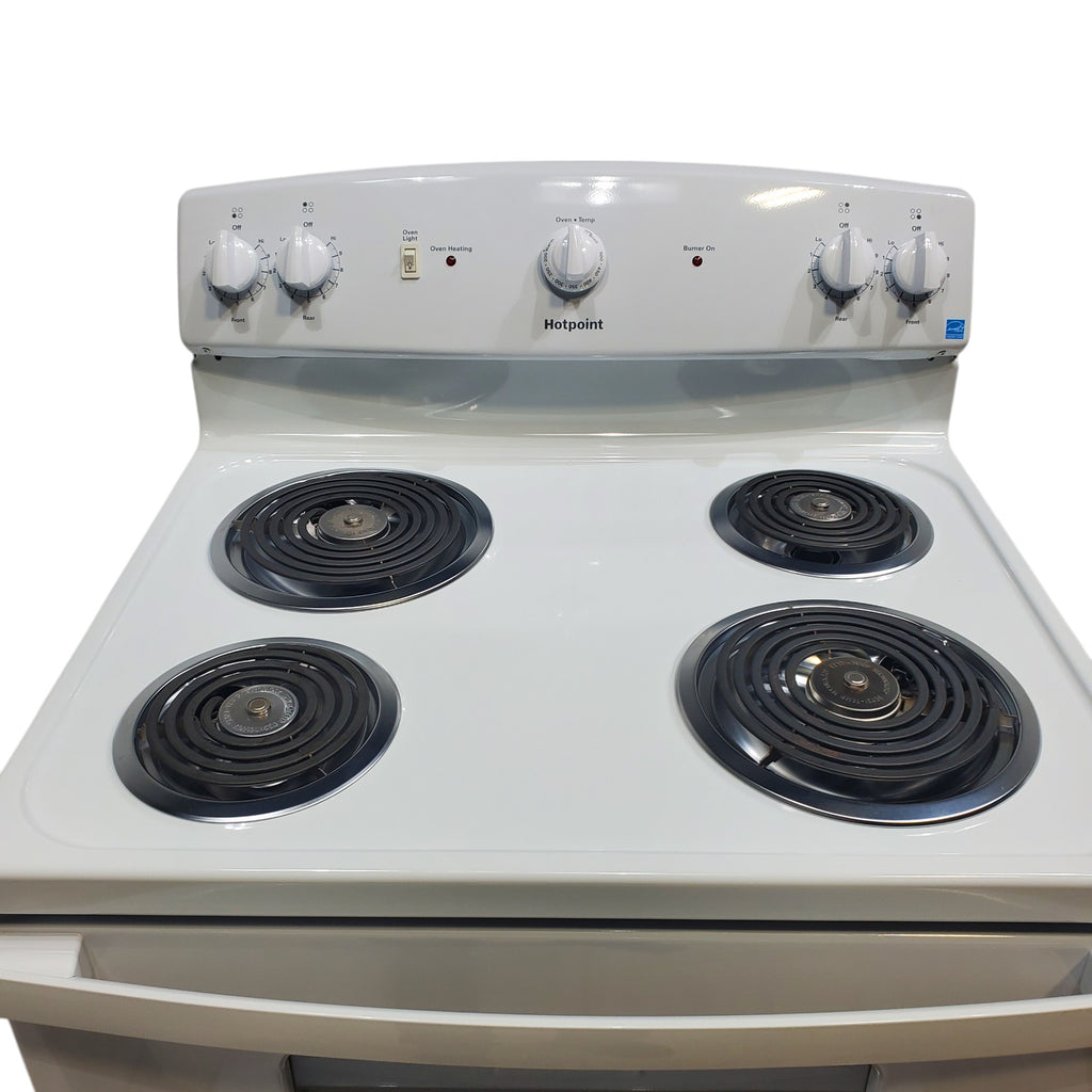 Pictures of Hotpoint White 30-in 4 Burners 5-cu ft Freestanding Electric Range with Sensi Temp Technology - Open Box - Neu Appliance Outlet - Discount Appliance Outlet in Austin, Tx