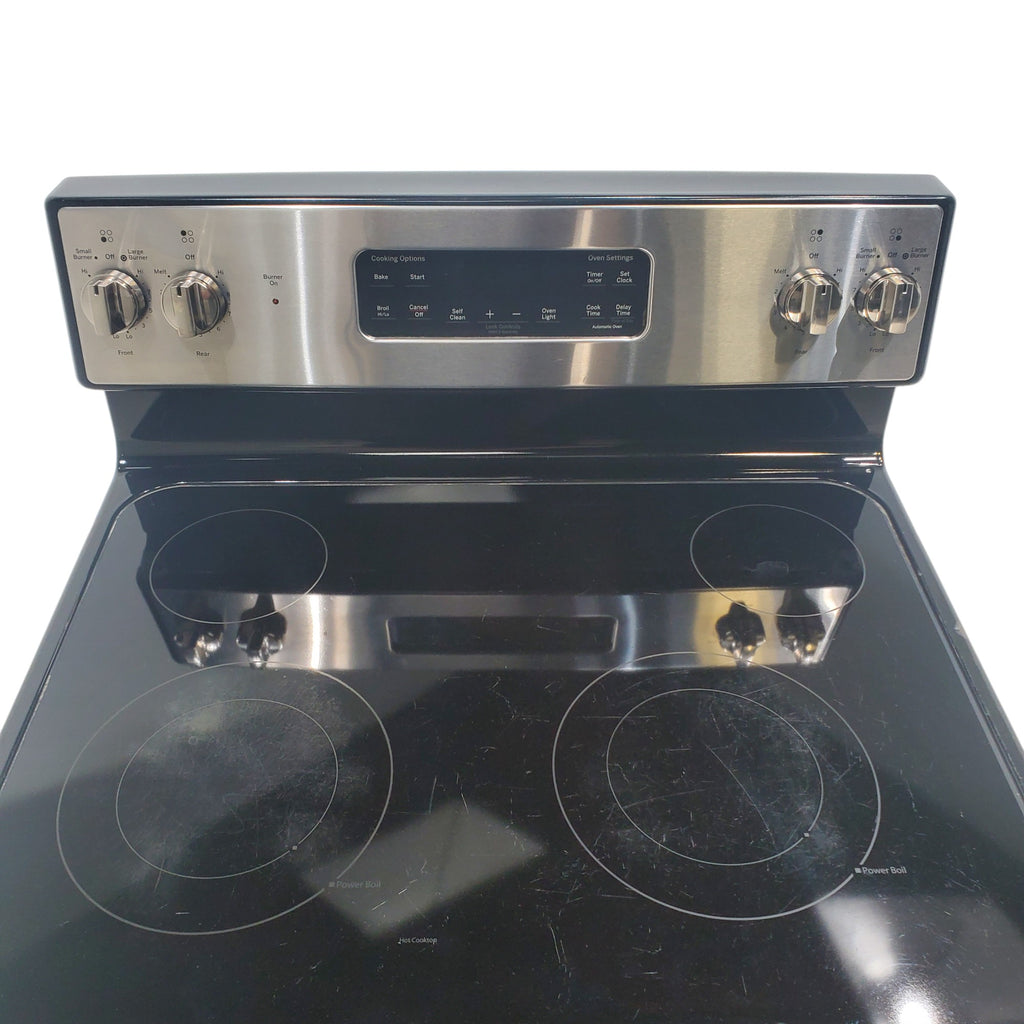 Pictures of Stainless Steel GE 5.3 cu. ft. Freestanding 4 Heating Element Smooth Cooktop Electric Range with Dual Element Baking - Certified Refurbished - Neu Appliance Outlet - Discount Appliance Outlet in Austin, Tx
