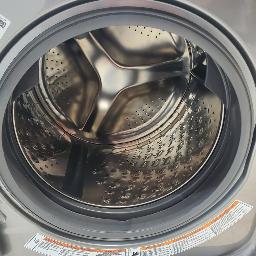 Pictures of Maytag Metallic Slate 4.5-cu ft High Efficiency ENERGY STAR Stackable Steam Cycle Front-Load Washer with Maytag® Commercial Technology and Maytag 7.3-cu ft Stackable Vented ENERGY STAR Electric Dryer - Open Box - Neu Appliance Outlet - Discount Appliance Outlet in Austin, Tx