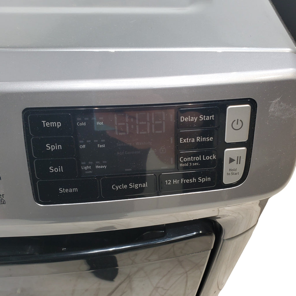 Pictures of Maytag Metallic Slate 4.5-cu ft High Efficiency ENERGY STAR Stackable Steam Cycle Front-Load Washer with Maytag® Commercial Technology and Maytag 7.3-cu ft Stackable Vented ENERGY STAR Electric Dryer - Open Box - Neu Appliance Outlet - Discount Appliance Outlet in Austin, Tx