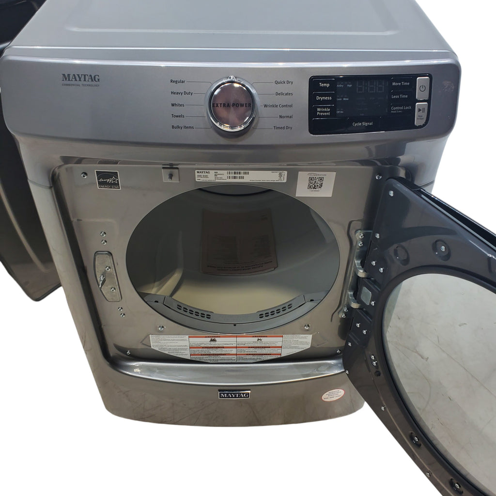 Pictures of Maytag Metallic Slate 4.5-cu ft High Efficiency ENERGY STAR Stackable Steam Cycle Front-Load Washer with Maytag® Commercial Technology and Maytag 7.3-cu ft Stackable Vented ENERGY STAR Electric Dryer - Open Box - Neu Appliance Outlet - Discount Appliance Outlet in Austin, Tx