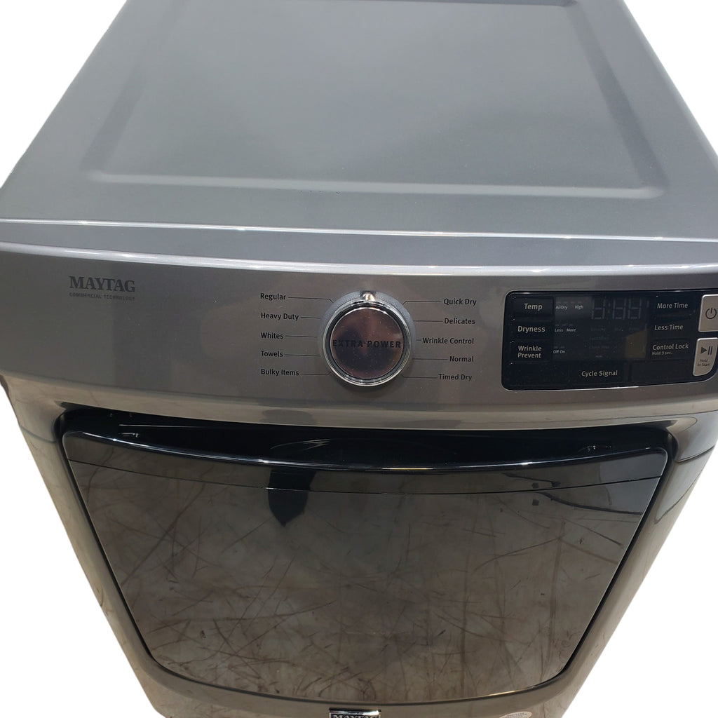 Pictures of Maytag Metallic Slate 4.5-cu ft High Efficiency ENERGY STAR Stackable Steam Cycle Front-Load Washer with Maytag® Commercial Technology and Maytag 7.3-cu ft Stackable Vented ENERGY STAR Electric Dryer - Open Box - Neu Appliance Outlet - Discount Appliance Outlet in Austin, Tx