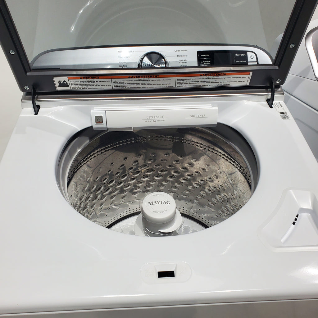 Pictures of Maytag ENERGY STAR 5.2 cu. ft. Top Load Agitator Washing Machine with Extra Power Button and ENERGY STAR Maytag Smart Capable 7.4 cu. ft. Electric Steam Dryer with Extra Power Button - Scratch & Dent - Minor - Neu Appliance Outlet - Discount Appliance Outlet in Austin, Tx