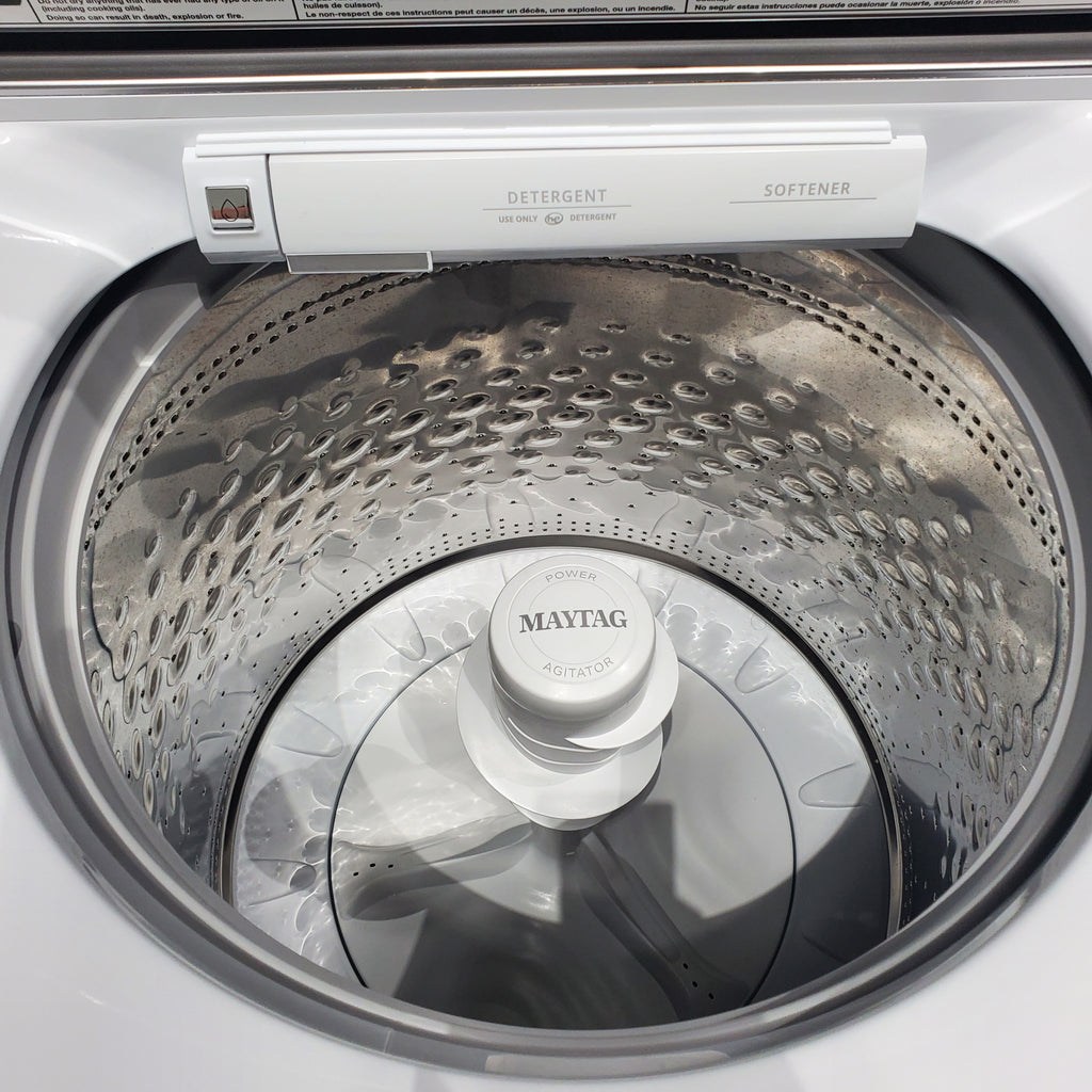 Pictures of Maytag ENERGY STAR 5.2 cu. ft. Top Load Agitator Washing Machine with Extra Power Button and ENERGY STAR Maytag Smart Capable 7.4 cu. ft. Electric Steam Dryer with Extra Power Button - Scratch & Dent - Minor - Neu Appliance Outlet - Discount Appliance Outlet in Austin, Tx