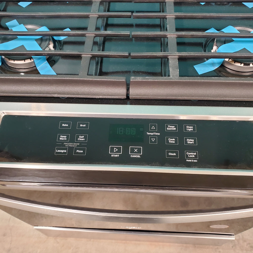 Pictures of Fingerprint Resistant Stainless Steel Whirlpool 5.0 cu. ft. 4 Burner Slide In Gas Range with Frozen Bake Technology - Open Box - Neu Appliance Outlet - Discount Appliance Outlet in Austin, Tx