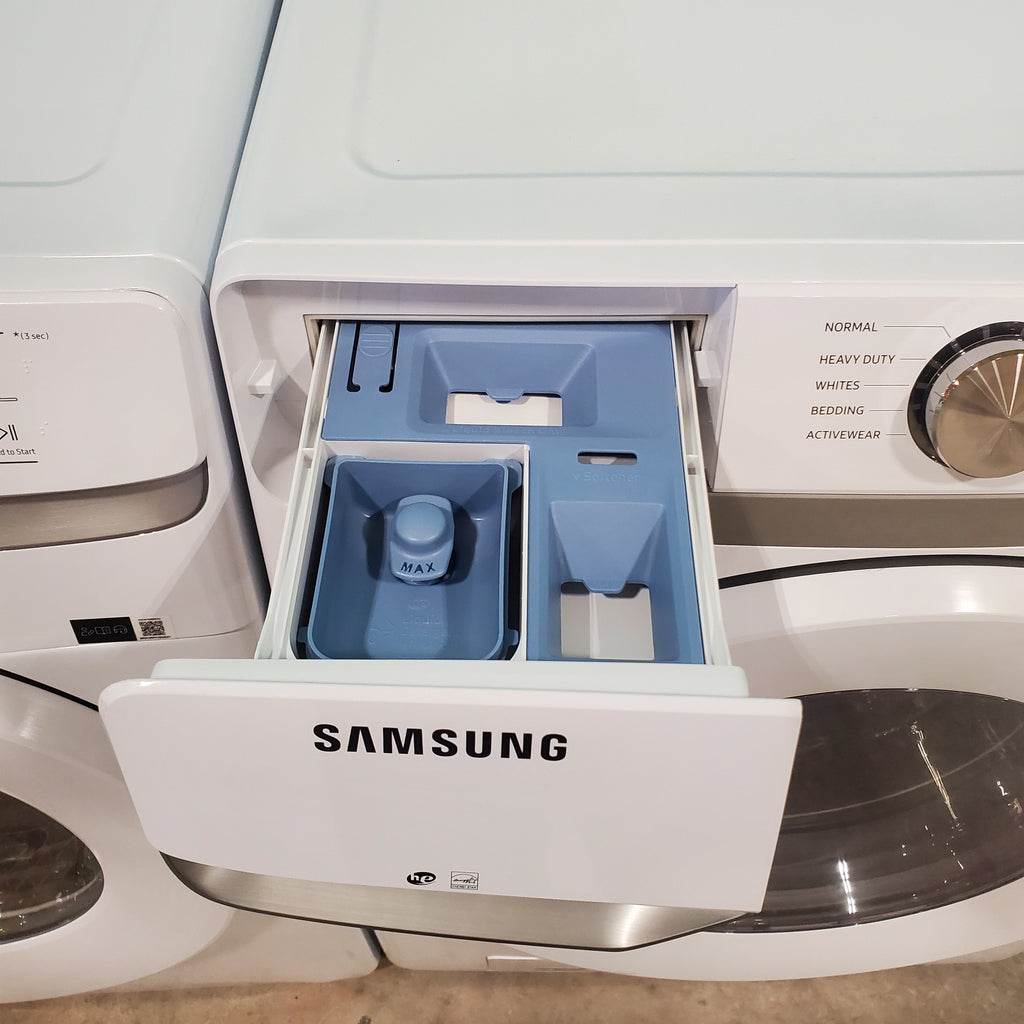 Pictures of ENERGY STAR Samsung 4.5 cu. ft. Front Load Washer with Vibration Reduction and Samsung 7.5 cu. ft. Front Load Electric Dryer with Sensor Dry and Interior Drum Light- Scratch & Dent - Minor - Neu Appliance Outlet - Discount Appliance Outlet in Austin, Tx