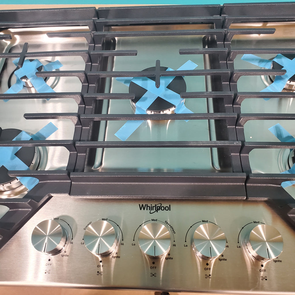 Pictures of Whirlpool Stainless Steel 30-inch Gas Cooktop with Fifth Burner and SpeedHeat™ Burner WCGK7030PS - Open Box - Neu Appliance Outlet - Discount Appliance Outlet in Austin, Tx