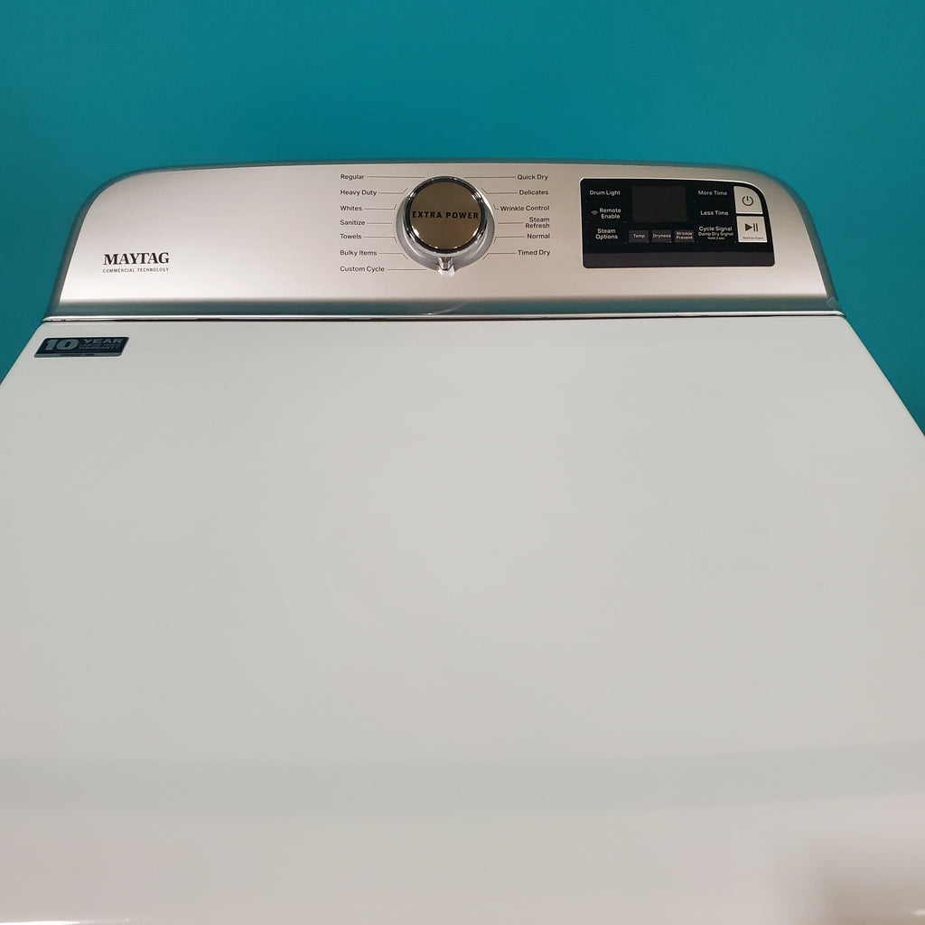 Pictures of Maytag ENERGY STAR 5.2 cu. ft. Top Load Agitator Washing Machine with Extra Power Button MVW7230HW and ENERGY STAR Maytag Smart Capable 7.4 cu. ft. Gas Steam Dryer with Extra Power Button MGD7230HW - Neu Appliance Outlet - Discount Appliance Outlet in Austin, Tx