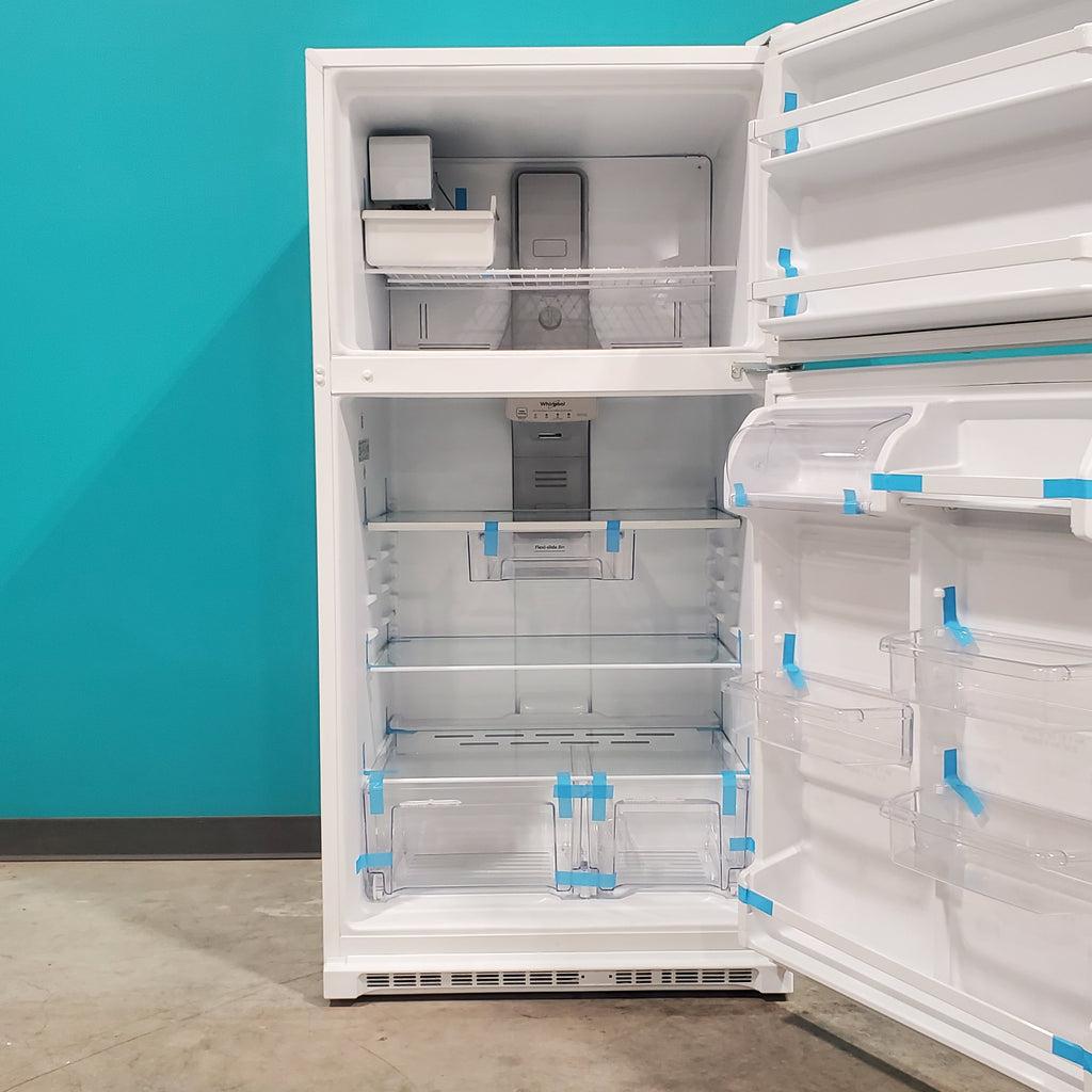 Pictures of 33" Wide Whirlpool Top Freezer 20.5 cu ft Refrigerator with Ice Maker and Frameless Glass Shelves and Flexi-Slide Bin - Open Box - Neu Appliance Outlet - Discount Appliance Outlet in Austin, Tx