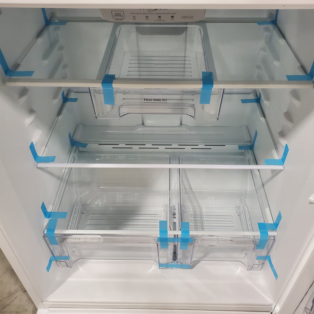 Pictures of 33" Wide Whirlpool Top Freezer 20.5 cu ft Refrigerator with Ice Maker and Frameless Glass Shelves and Flexi-Slide Bin - Open Box - Neu Appliance Outlet - Discount Appliance Outlet in Austin, Tx