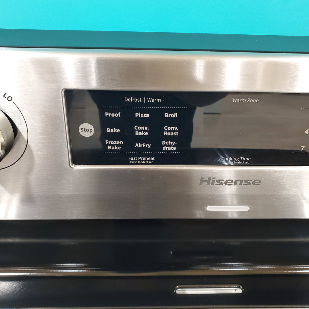 Pictures of Hisense Stainless Steel 30-in Glass Top 5 burners 5.8-cu ft Air Fry Convection Oven Freestanding Electric Range HBE3501CPS - Open Box - Neu Appliance Outlet - Discount Appliance Outlet in Austin, Tx