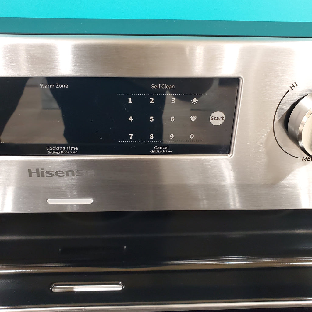 Pictures of Hisense Stainless Steel 30-in Glass Top 5 burners 5.8-cu ft Air Fry Convection Oven Freestanding Electric Range HBE3501CPS - Open Box - Neu Appliance Outlet - Discount Appliance Outlet in Austin, Tx