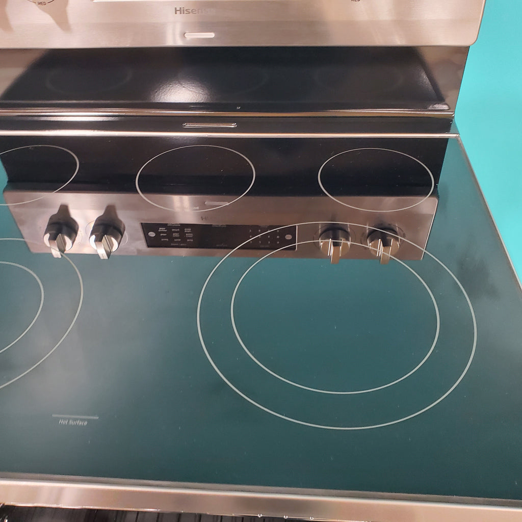 Pictures of Hisense Stainless Steel 30-in Glass Top 5 burners 5.8-cu ft Air Fry Convection Oven Freestanding Electric Range HBE3501CPS - Open Box - Neu Appliance Outlet - Discount Appliance Outlet in Austin, Tx