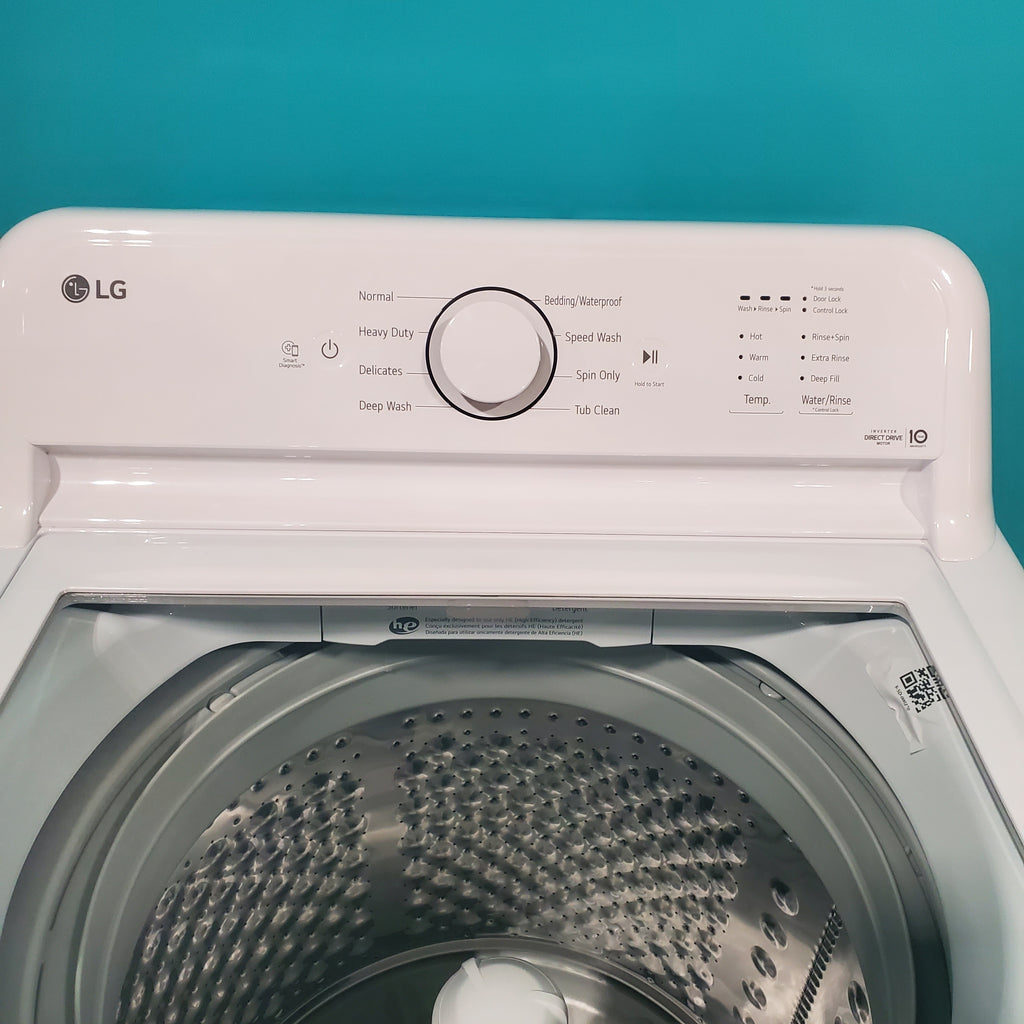 Pictures of ENERGY STAR LG 4.1 cu. ft. Top Load Washing Machine with 4-Way Agitator WT6105CW and ENERGY STAR LG 7.3 cu. ft. Electric Dryer with Smart Diagnosis DLE6100W - Scratch & Dent - Minor - Neu Appliance Outlet - Discount Appliance Outlet in Austin, Tx