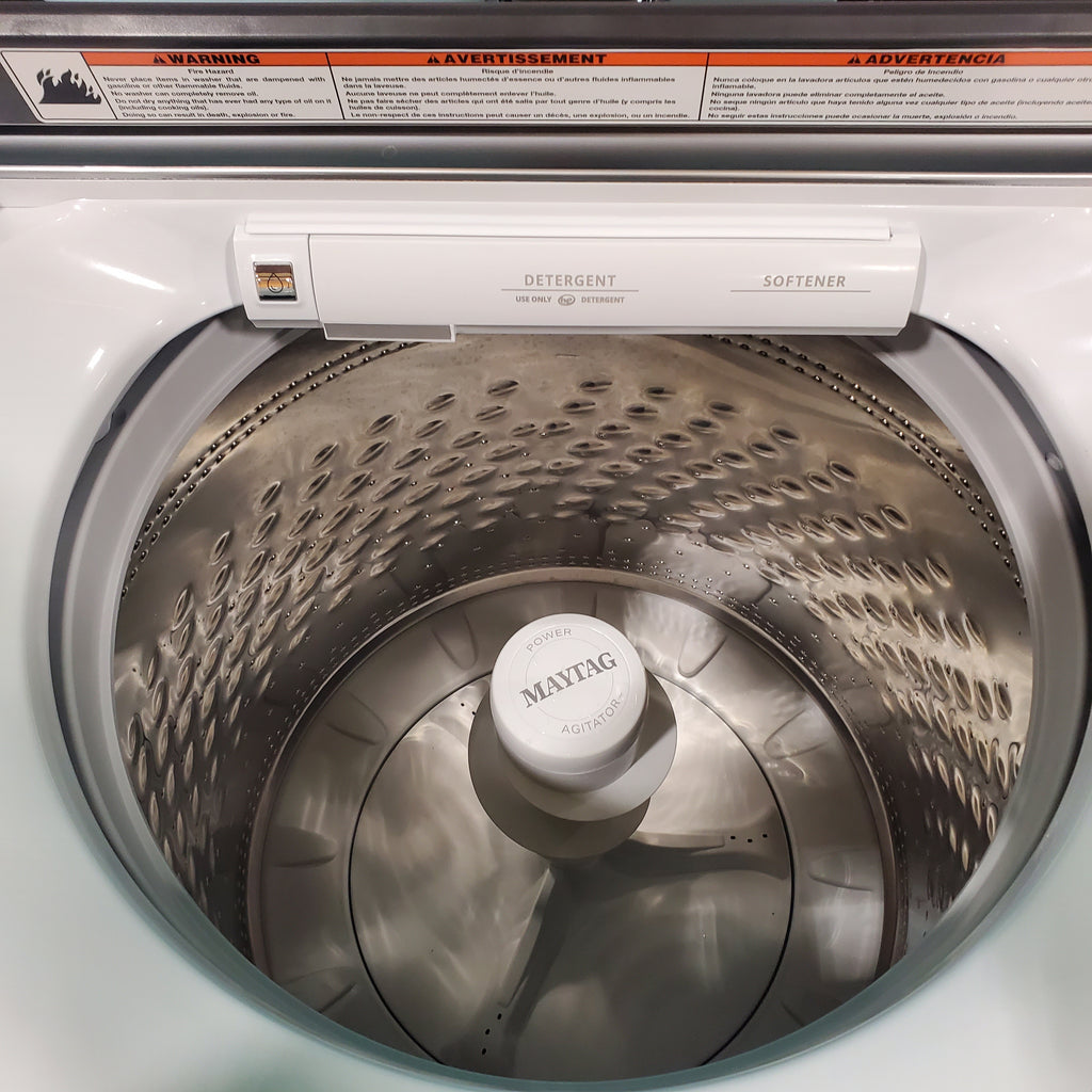 Pictures of Maytag ENERGY STAR 5.2 cu. ft. Top Load Agitator Washing Machine with Extra Power Button MVW7230HW and ENERGY STAR Maytag Smart Capable 7.4 cu. ft. Gas Steam Dryer with Extra Power Button MGD7230HW - Neu Appliance Outlet - Discount Appliance Outlet in Austin, Tx