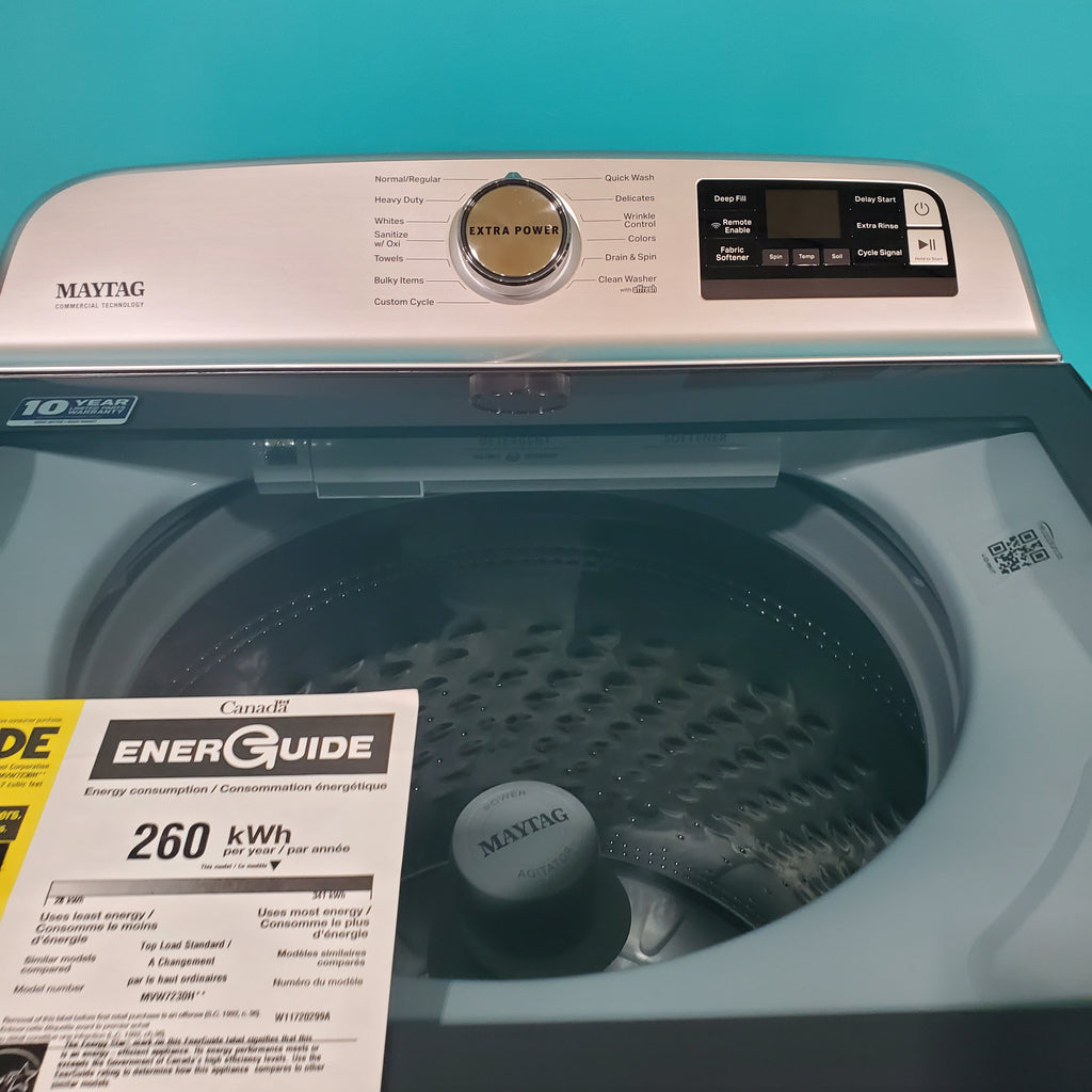 Pictures of Maytag ENERGY STAR 5.2 cu. ft. Top Load Agitator Washing Machine with Extra Power Button MVW7230HW and ENERGY STAR Maytag Smart Capable 7.4 cu. ft. Gas Steam Dryer with Extra Power Button MGD7230HW - Neu Appliance Outlet - Discount Appliance Outlet in Austin, Tx