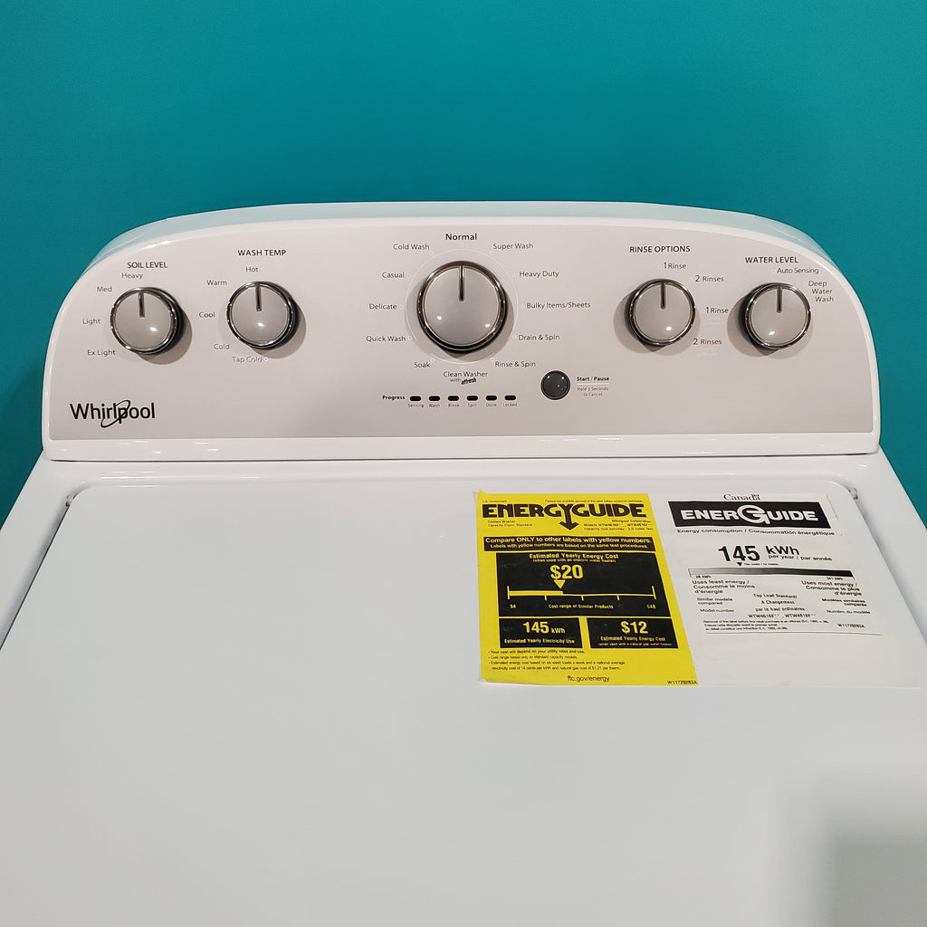 Pictures of HE Whirlpool 3.5 cu. ft. Top Load Washing Machine with Deep Water Wash WTW4816FW and 7 cu. ft. Electric Dryer with AutoDry WED4815EW- Open Box - Neu Appliance Outlet - Discount Appliance Outlet in Austin, Tx