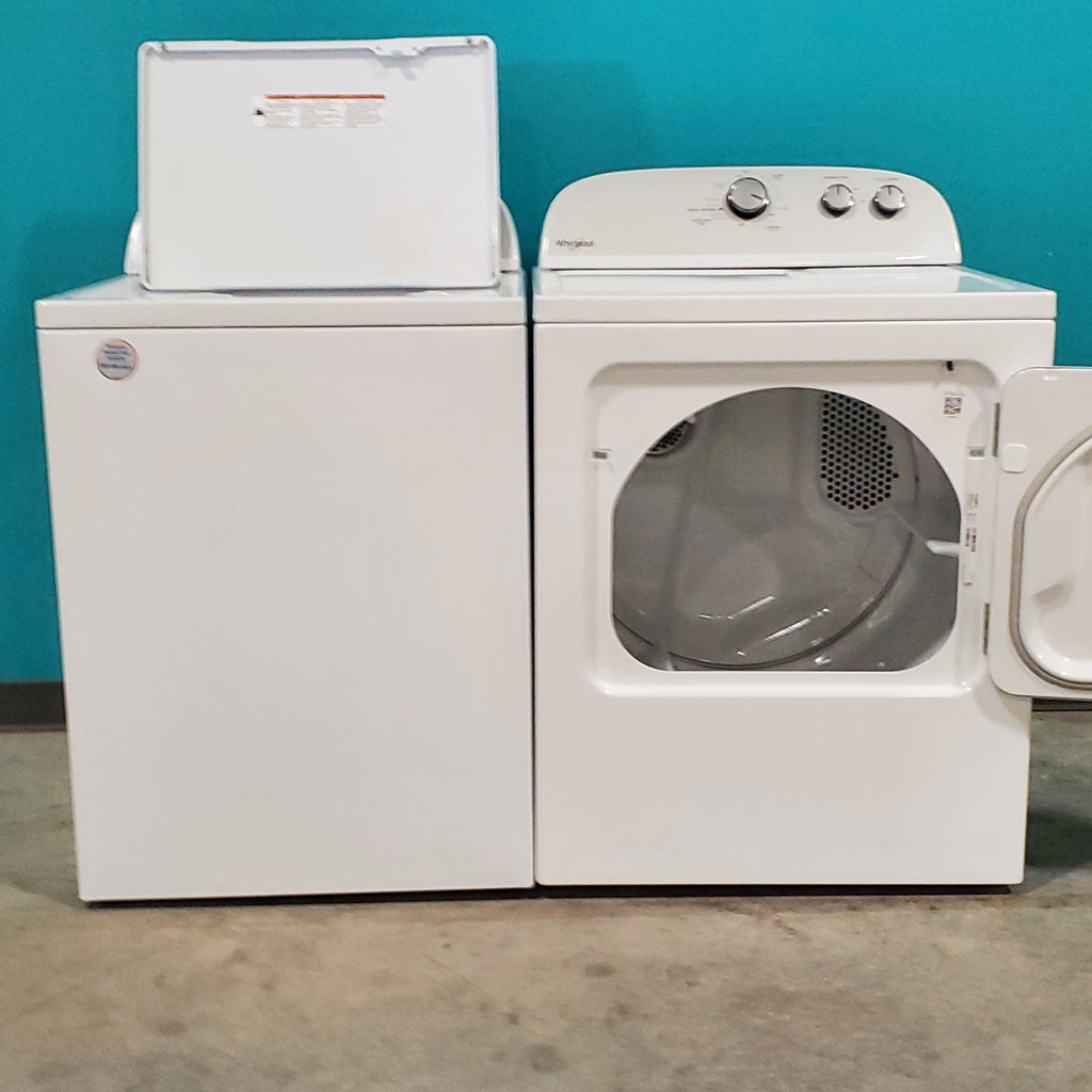 Pictures of HE Whirlpool 3.5 cu. ft. Top Load Washing Machine with Deep Water Wash WTW4816FW and 7 cu. ft. Electric Dryer with AutoDry WED4815EW- Open Box - Neu Appliance Outlet - Discount Appliance Outlet in Austin, Tx