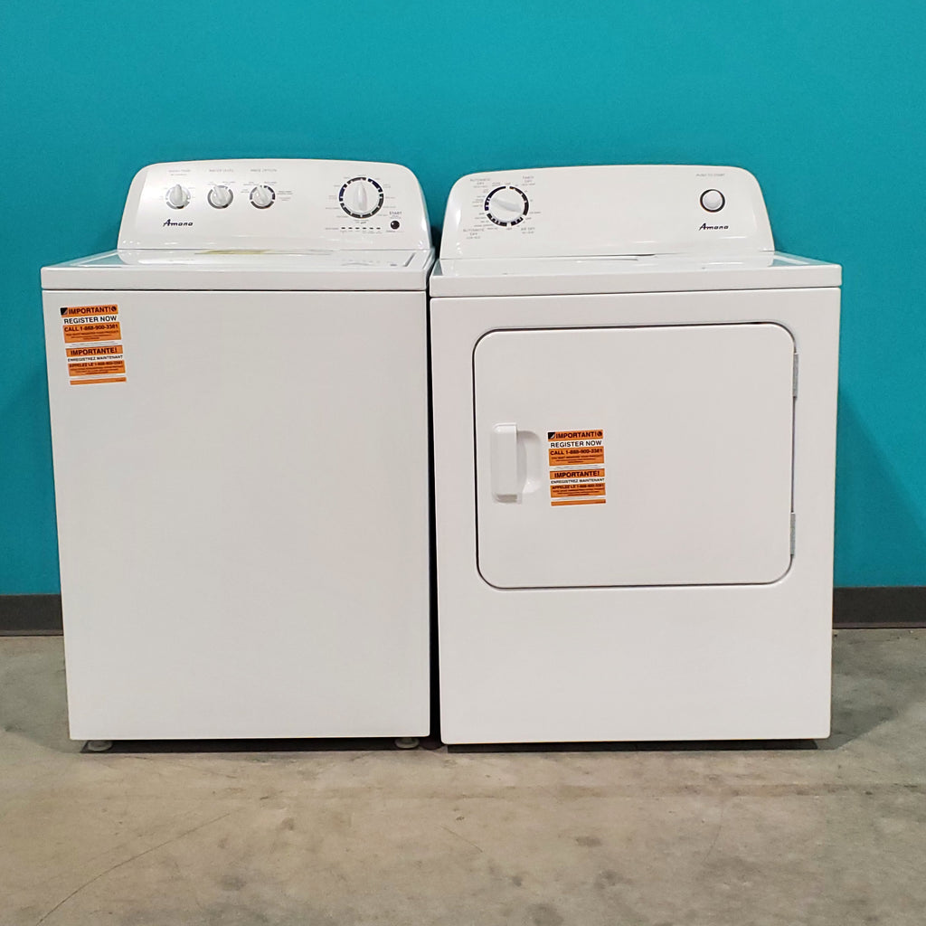 Pictures of Amana 3.8 cu. ft. Top Load Washing Machine with Deep Water Wash Option NTW4519JW and Amana 6.5 cu. ft. Electric Dryer with Automatic Cycles NED4655EW - Open Box - Neu Appliance Outlet - Discount Appliance Outlet in Austin, Tx