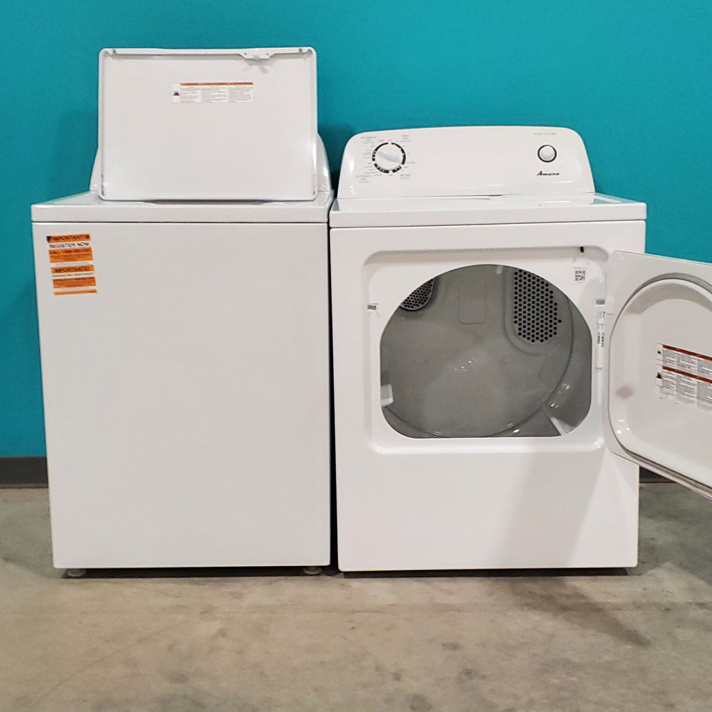 Pictures of Amana 3.8 cu. ft. Top Load Washing Machine with Deep Water Wash Option NTW4519JW and Amana 6.5 cu. ft. Electric Dryer with Automatic Cycles NED4655EW - Open Box - Neu Appliance Outlet - Discount Appliance Outlet in Austin, Tx