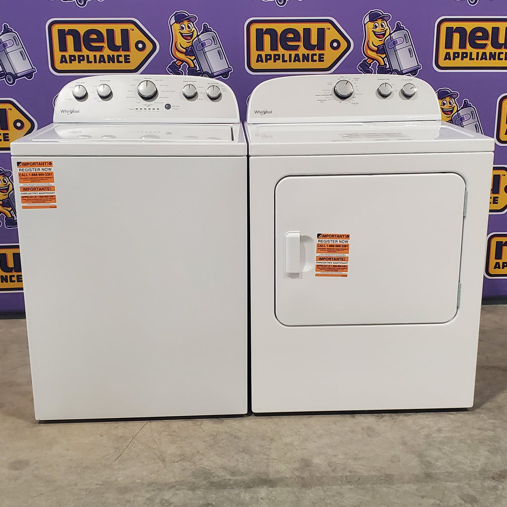 Pictures of HE Whirlpool 3.5 cu. ft. Top Load Washing Machine with Deep Water Wash WTW4816FW and 7 cu. ft. Electric Dryer with AutoDry WED4815EW- Open Box - Neu Appliance Outlet - Discount Appliance Outlet in Austin, Tx