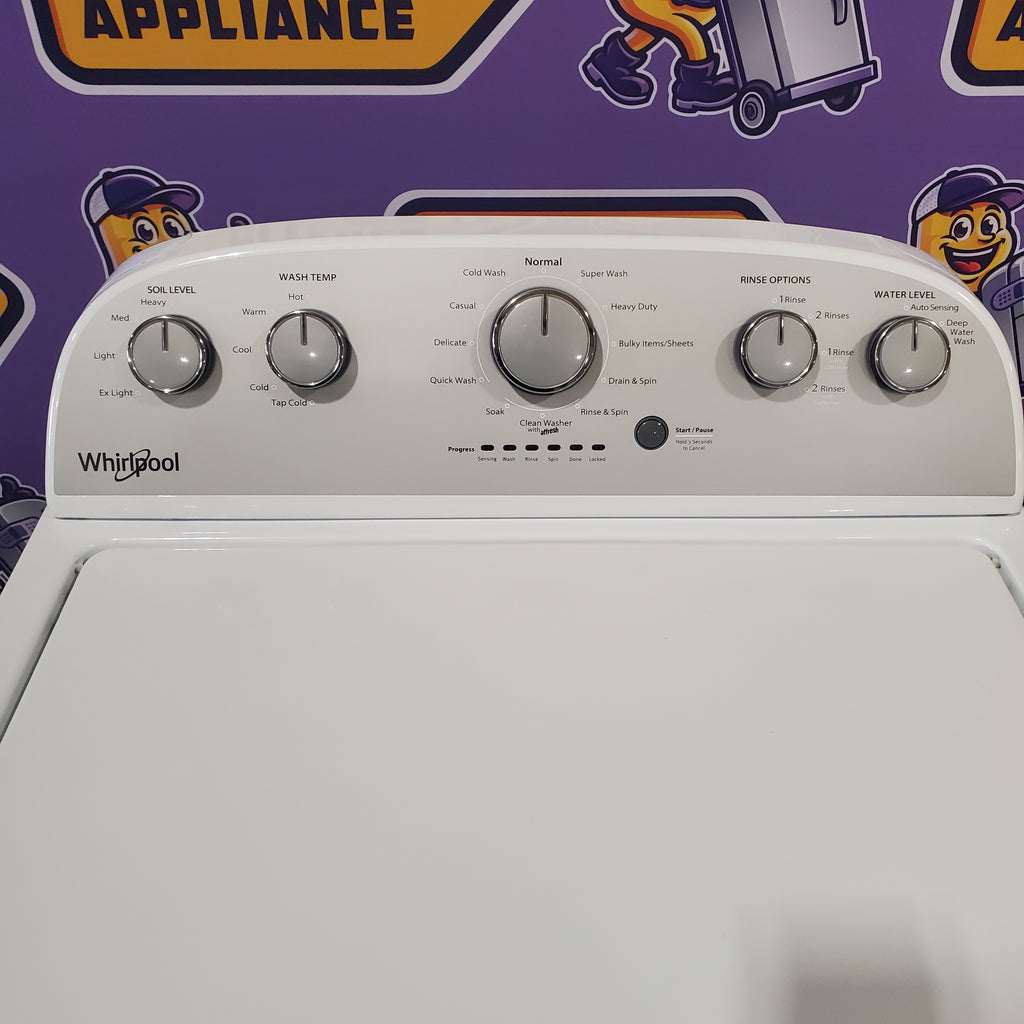 Pictures of HE Whirlpool 3.5 cu. ft. Top Load Washing Machine with Deep Water Wash WTW4816FW and 7 cu. ft. Electric Dryer with AutoDry WED4815EW- Open Box - Neu Appliance Outlet - Discount Appliance Outlet in Austin, Tx
