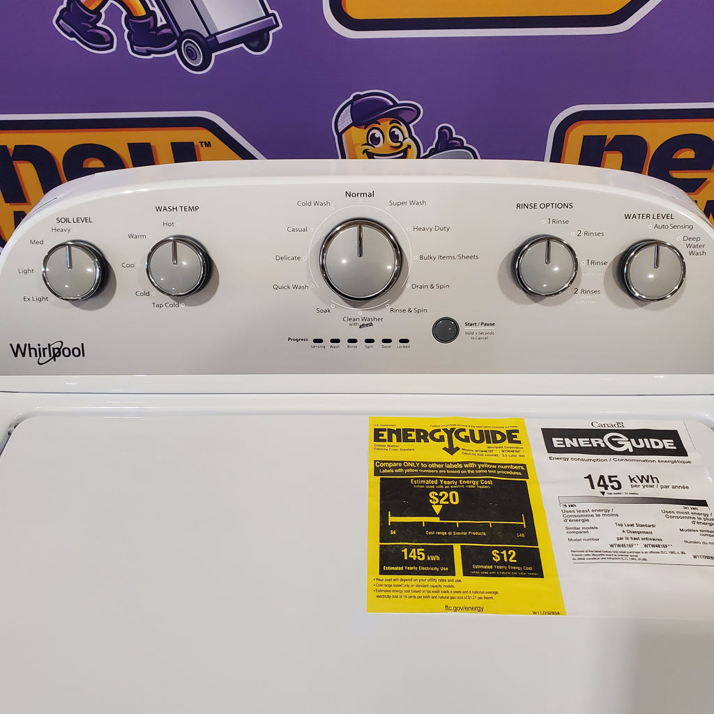 Pictures of HE Whirlpool 3.5 cu. ft. Top Load Washing Machine with Deep Water Wash WTW4816FW and 7 cu. ft. Electric Dryer with AutoDry WED4815EW- Scratch & Dent - Minor - Neu Appliance Outlet - Discount Appliance Outlet in Austin, Tx