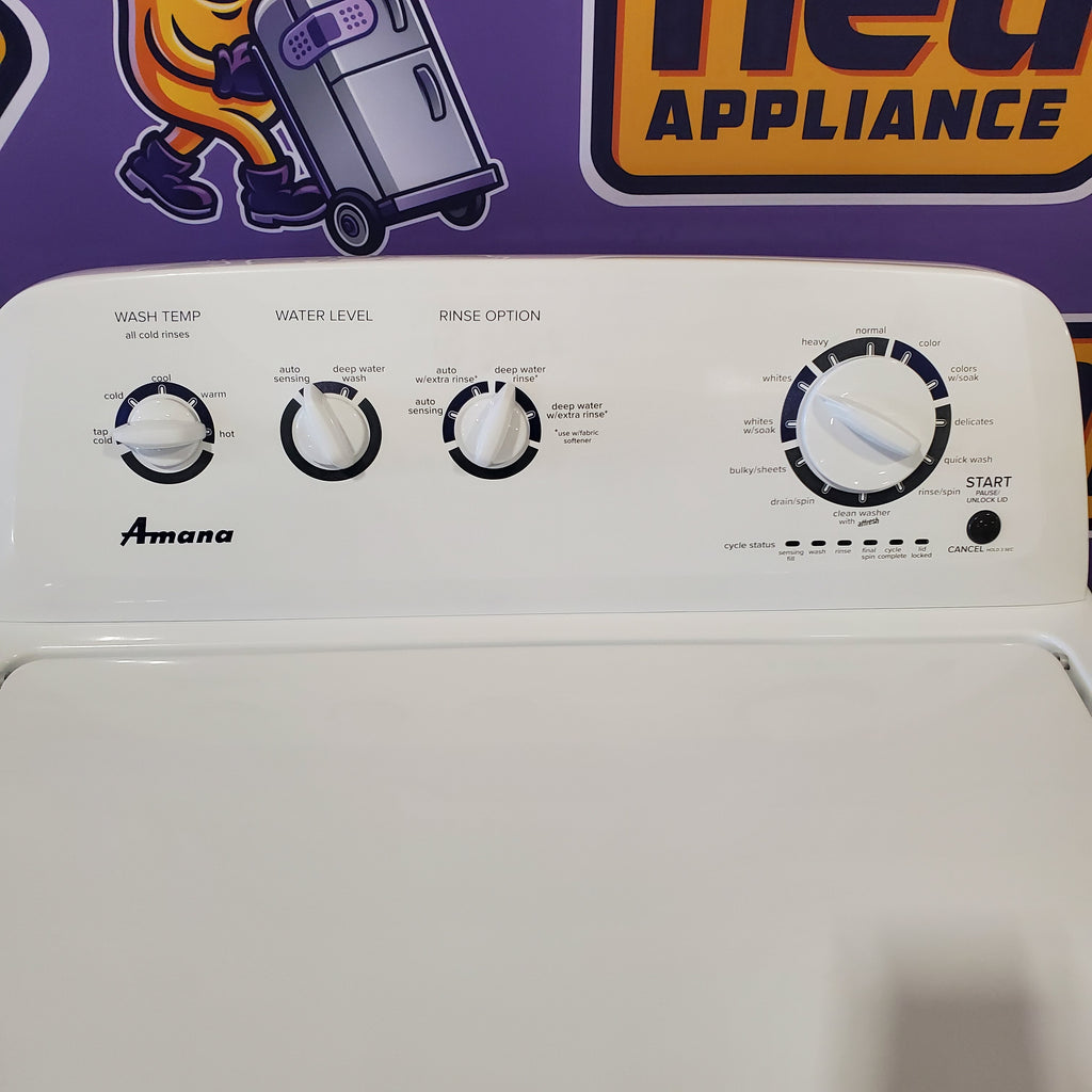 Pictures of Amana 3.8 cu. ft. Top Load Washing Machine with Deep Water Wash Option NTW4519JW and Amana 6.5 cu. ft. Electric Dryer with Automatic Cycles NED4655EW - Scratch & Dent - Minor - Neu Appliance Outlet - Discount Appliance Outlet in Austin, Tx