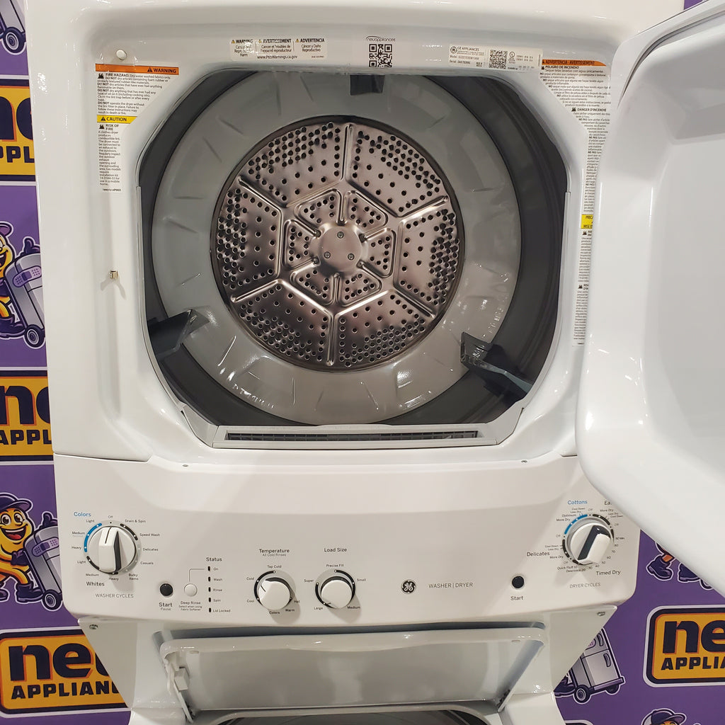 Pictures of GE Unitized Spacemaker 3.8 Cu. Ft. Washer with Stainless Steel Basket and 5.9 Cu. Ft. Electric Dryer GUD27ESSMWW - Open Box - Neu Appliance Outlet - Discount Appliance Outlet in Austin, Tx