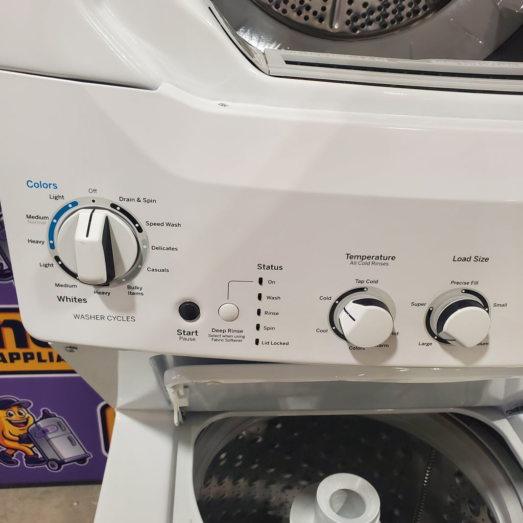 Pictures of GE Unitized Spacemaker 3.8 Cu. Ft. Washer with Stainless Steel Basket and 5.9 Cu. Ft. Electric Dryer GUD27ESSMWW - Open Box - Neu Appliance Outlet - Discount Appliance Outlet in Austin, Tx