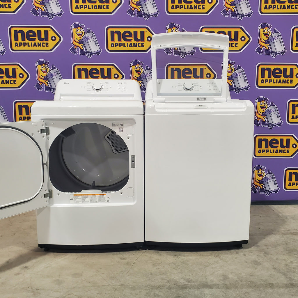 Pictures of ENERGY STAR LG 4.1 cu. ft. Top Load Washing Machine with 4-Way Agitator WT6105CW and ENERGY STAR LG 7.3 cu. ft. Electric Dryer with Smart Diagnosis DLE6100W - Open Box - Neu Appliance Outlet - Discount Appliance Outlet in Austin, Tx