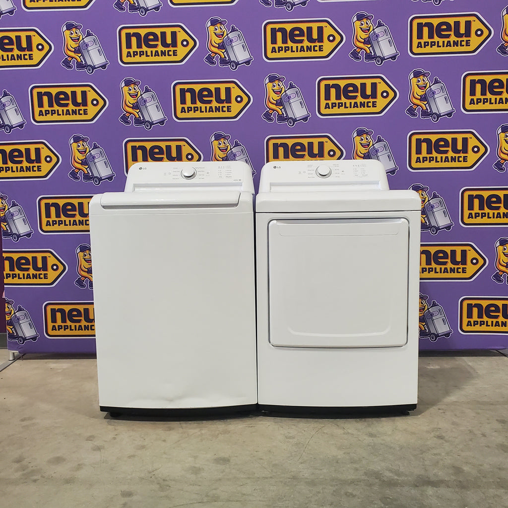 Pictures of ENERGY STAR LG 4.1 cu. ft. Top Load Washing Machine with 4-Way Agitator WT6105CW and ENERGY STAR LG 7.3 cu. ft. Electric Dryer with Smart Diagnosis DLE6100W - Scratch & Dent (Minor) - Neu Appliance Outlet - Discount Appliance Outlet in Austin, Tx