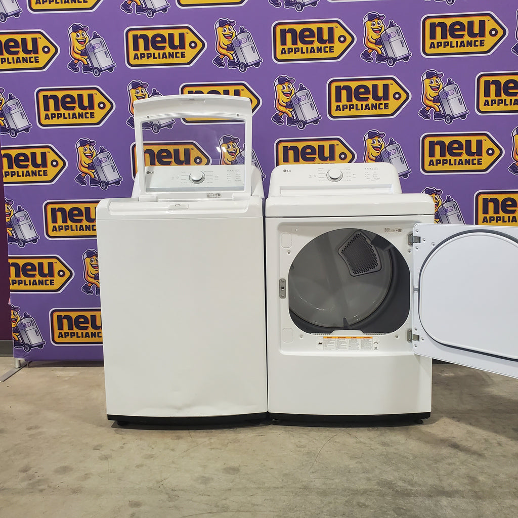 Pictures of ENERGY STAR LG 4.1 cu. ft. Top Load Washing Machine with 4-Way Agitator WT6105CW and ENERGY STAR LG 7.3 cu. ft. Electric Dryer with Smart Diagnosis DLE6100W - Scratch & Dent (Minor) - Neu Appliance Outlet - Discount Appliance Outlet in Austin, Tx